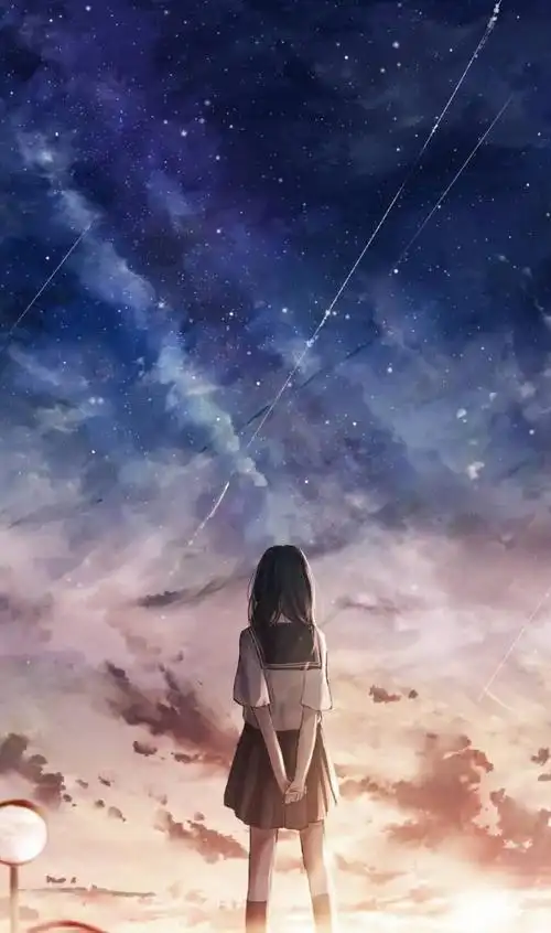 动漫美图:少女星空以及大海,粉色系梦幻唯美壁纸