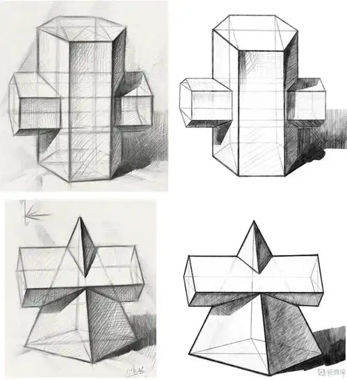 组合几何体素描速写美术绘画入门练习