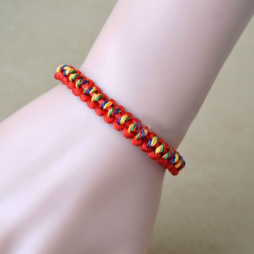 五彩绳手链七彩圈手绳手工编织红绳端阳礼物男女儿童饰品 红色一根价