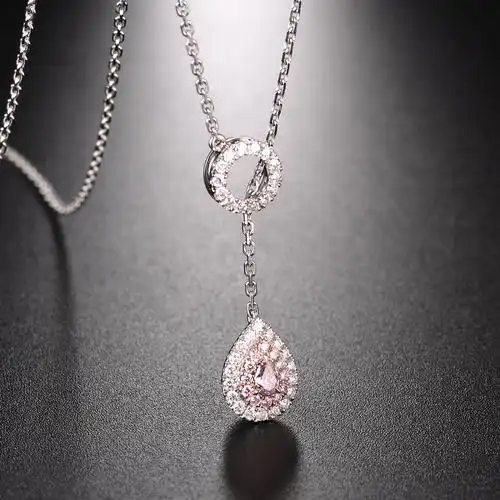 佐卡伊 18k彩金750水滴形粉钻项链群镶钻石吊坠女款专柜正品定制