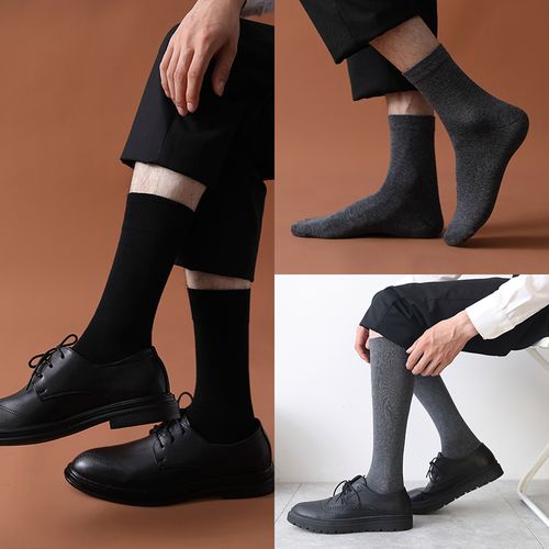 袜子男中筒正装皮鞋鞋袜防臭纯棉透气夏季白色中筒袜