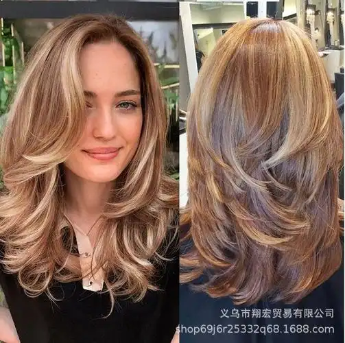 欧美假发女金色挑染中长卷发假发波浪卷蓬松合成发头套