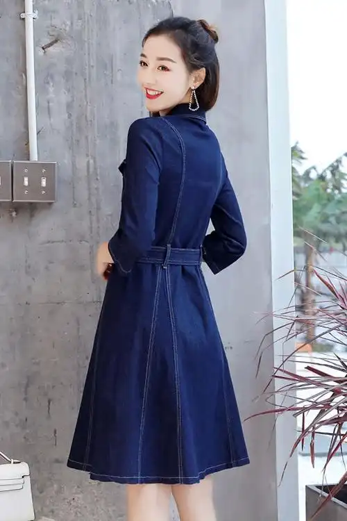 2020春季牛仔连衣裙女中长款韩版七分袖百搭牛仔裙