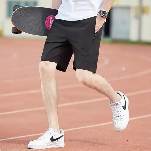 夏季冰丝短裤男款运动速干休闲外穿宽松五分裤直筒沙滩中裤沙丞