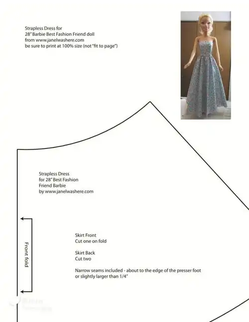 纸样barbie芭比娃娃简单裙子