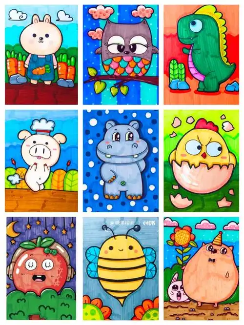 附大图超萌可爱动物简笔画马克笔儿童画