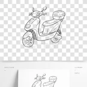 手绘黑白线条电动车