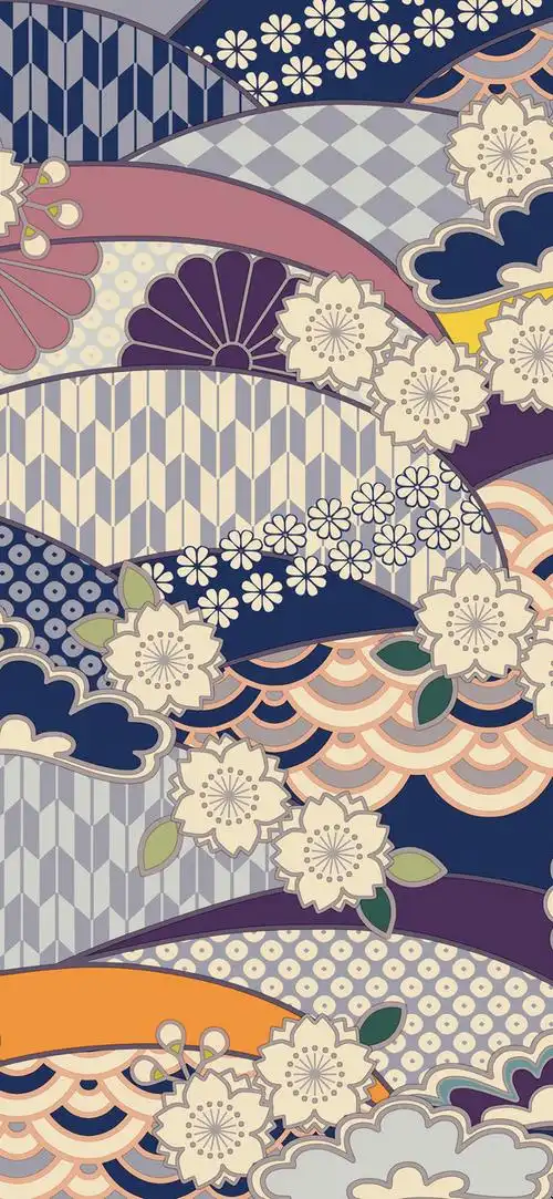 图案纹饰日本风蓝色樱花扇形