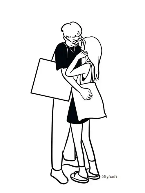 ins风简笔画人物情侣手绘