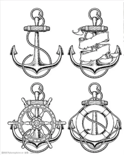 四款手绘航海船锚