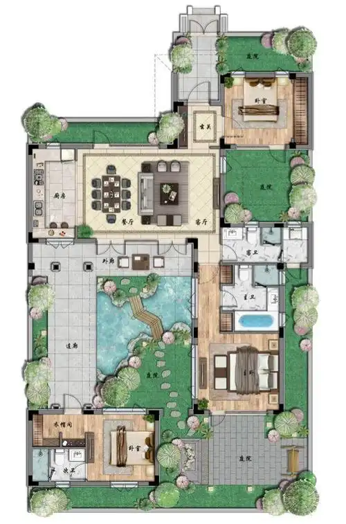 买的高层面积差不多大,但是该产品有着接近1:1的庭院配比(庭院全赠送)