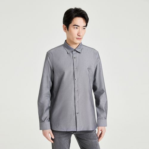【gen-z系列】春夏logo装饰长袖纯棉衬衫男
