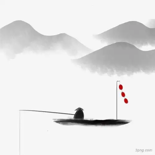 水墨山川垂钓的老翁png素材透明免抠图片其他元素
