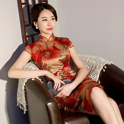 肥中年妈妈胖的旗袍中长款优雅大码胖显瘦女士琪袍 - 润恬服饰旗舰店