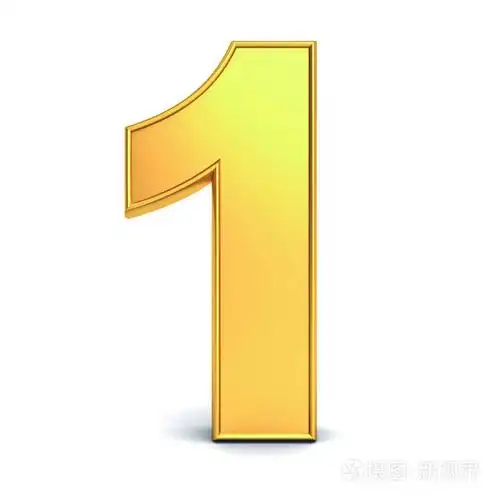 3d金数字1或1隔离在白色背景与反射和阴影3d渲染