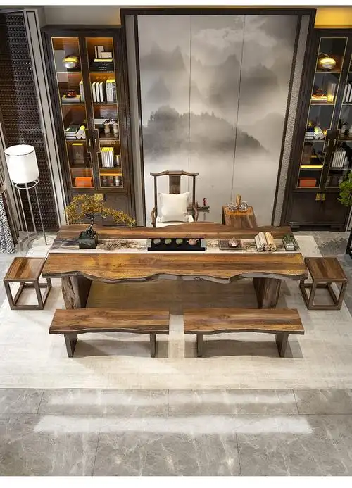 栖衡实木茶台茶桌原木大板茶几办公室泡茶桌一体现代简约喝茶桌家用茶