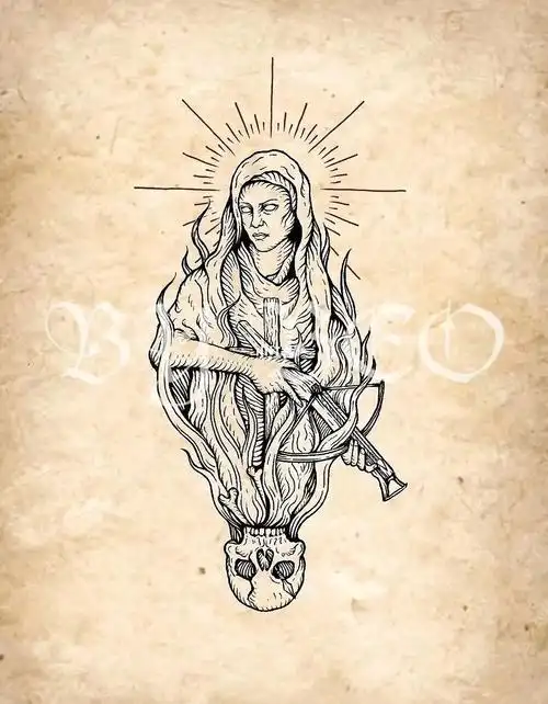 原创纹身手稿|中世纪版画风格|圣母