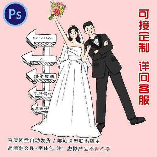 头像手绘真人婚礼q版私人定制漫画结婚照请柬婚纱照人形立牌设计