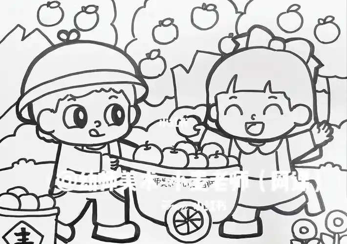 秋天来了,摘果子,大丰收临摹请艾特我哈幼师考编|幼师编制|儿童画|简