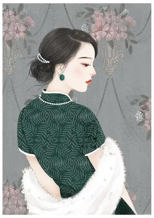 复古民国风手绘头像壁纸,优雅的旗袍女子