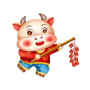 卡通新年放鞭炮的小牛