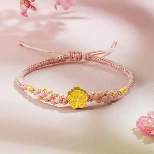 周六福珠宝黄金桃花手链女款足金定价手绳桃你喜欢转运珠送女友