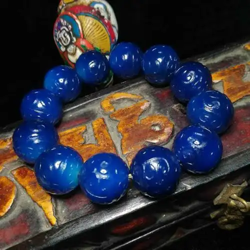 天然天然宝宝石蓝玛瑙回纹圆珠祥云云珠手串手链手链