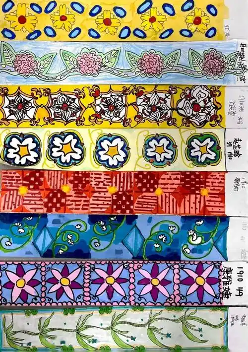 禹点美术|花儿朵朵——四年级二方连续纹样作品展_花卉_禹娃_传统