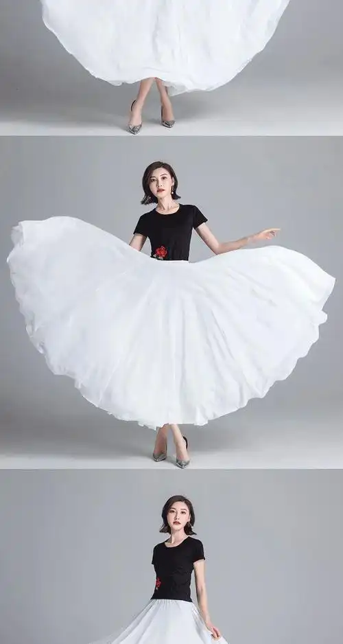 千贝 雪澈720度舞蹈裙子女疆舞纱裙雪纺大摆半身裙古典舞裙女飘逸艺考