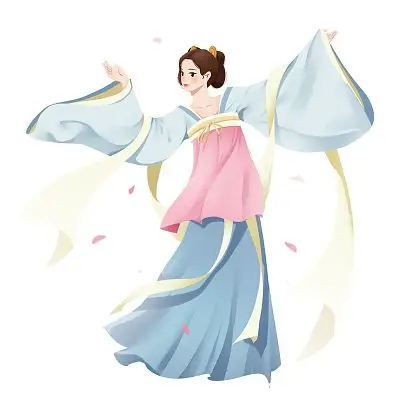 中国风蓝色古装汉服女孩人物跳舞动作png素材古代古代美女