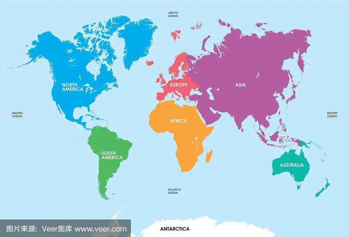 世界地图上的大洲