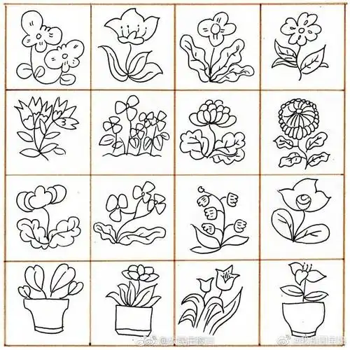 黑白简笔画植物素材