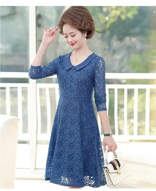 中年妇女中老年连衣裙长袖夏天穿的妈妈夏款裙子中年女春夏装新款洋气