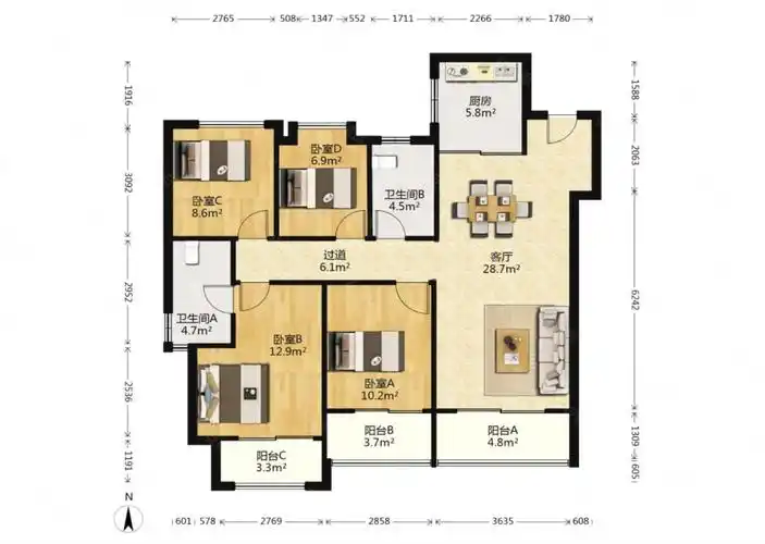 中粮祥云国际4室2厅2卫131.05㎡南298.3万