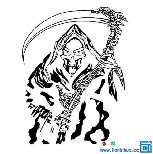 死神黑白简笔画镰刀