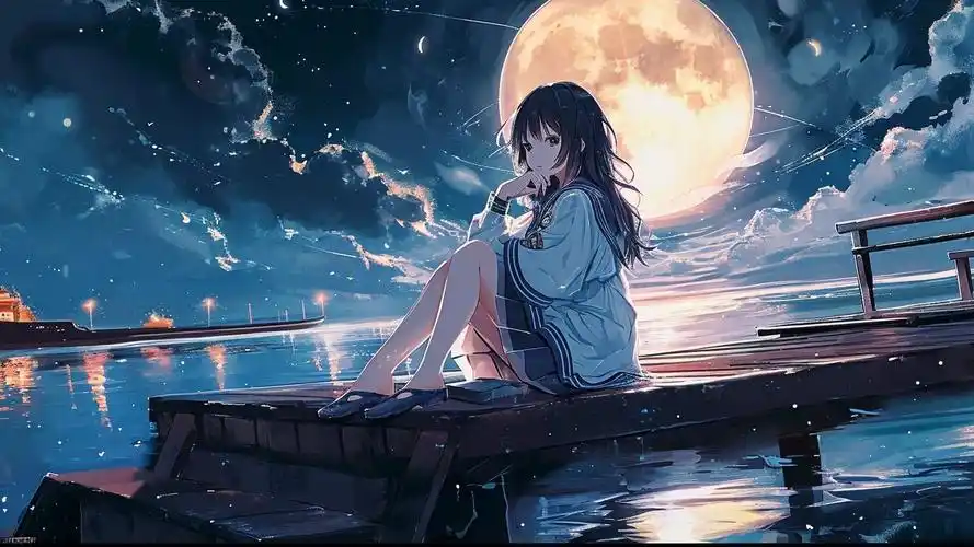 高质量壁纸4张 链接自取 《坐在码头上的女动漫女孩》 第三期