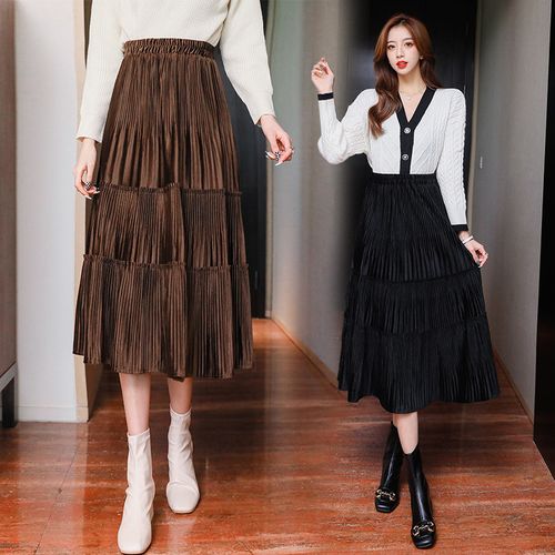 潮流字裙女装好看质感新款走光伞裙百褶裙新品半身裙