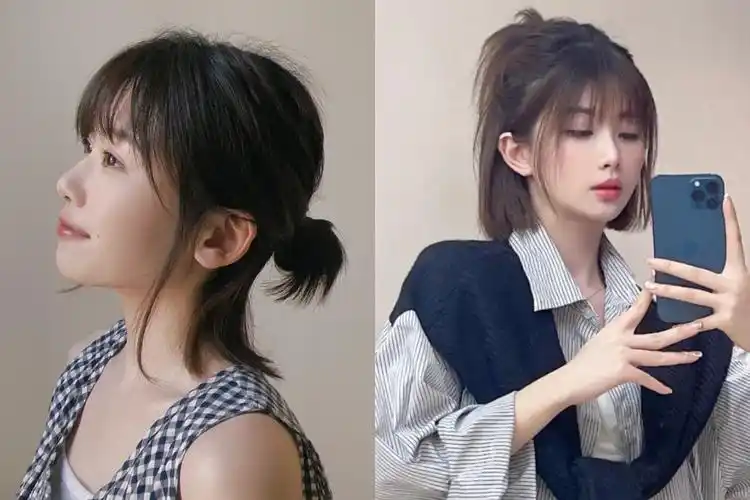 头发过渡期发型4:半丸子头/半马尾