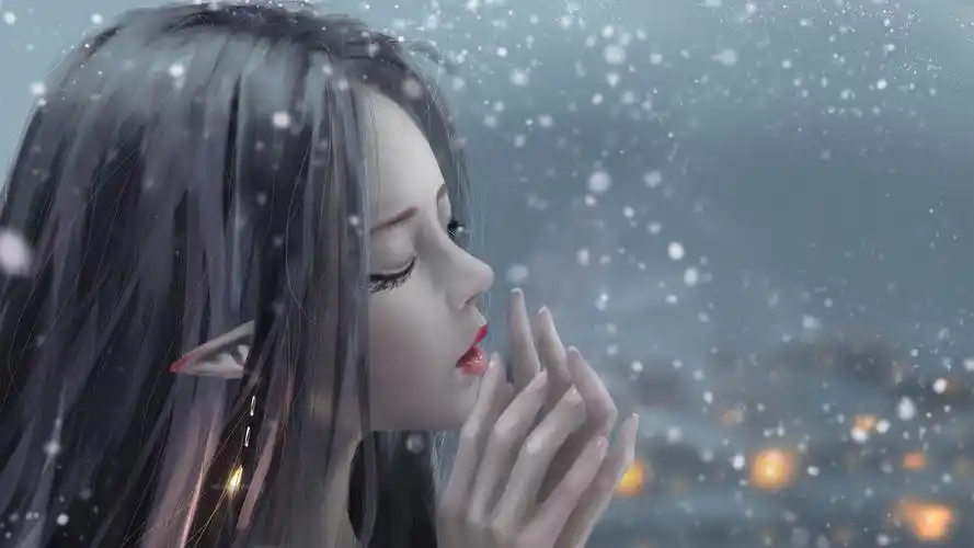 飘雪 女孩唯美插画高清壁纸 鬼刀壁纸(动漫静态壁纸) - 静态壁纸下载