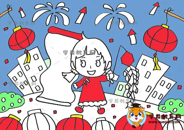 二年级简单的新年儿童画教程,好看的新年儿童画优秀作品图片 - 学前