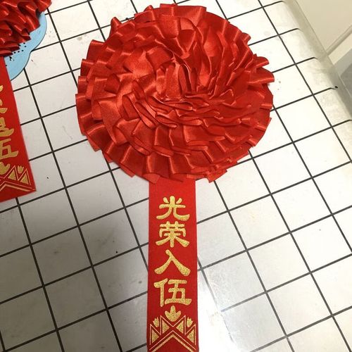 绶带礼仪带迎宾带大红花光荣入伍退伍文字缎面金边退休胸花 胸花光荣