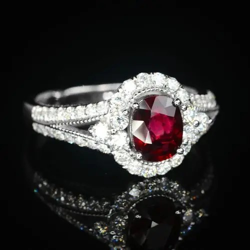 1.12克拉 18k金天然无烧鸽血红红宝石戒指 颜色好 火彩好 5970