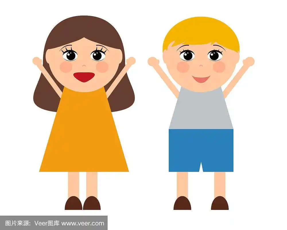 卡通男孩和女孩