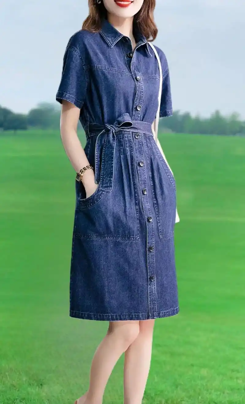 原形牛仔连衣裙韩版宽松气质收腰