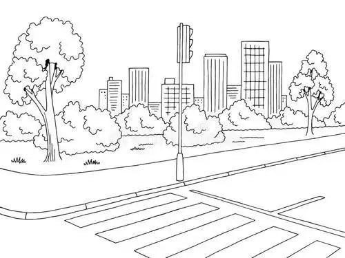 城市街道画简笔画