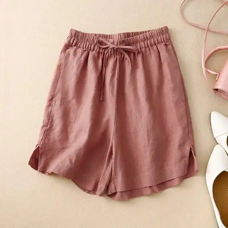 纯色棉麻短裤女宽松大码阔腿裤夏季薄款百搭.40 或将近40的 - 抖音