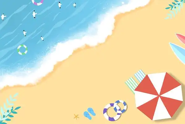 夏天插画沙滩背景海滩游泳清凉夏日夏天夏日立夏夏季夏天海边插画手绘
