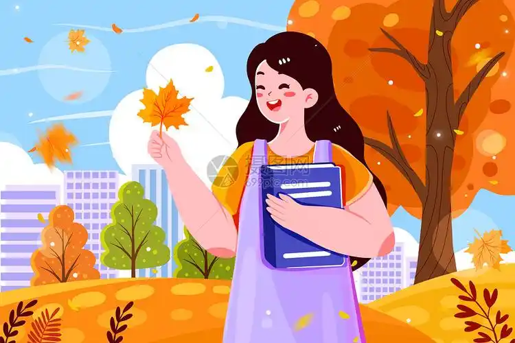 抱着书本手拿落叶的女生