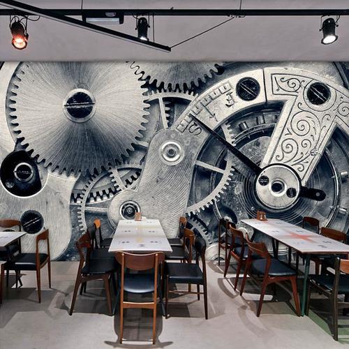 机械齿轮工业风墙纸重金属复古个性创意网吧墙面装饰酒吧装修壁纸