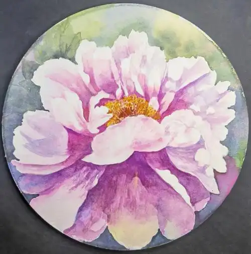 水彩牡丹写生25花好月圆之四附线稿